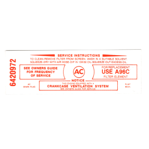 Air Cleaner Service Instructions Decal - Filter Type A96C