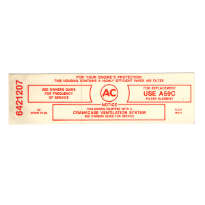 Air Cleaner Service Instructions Decal - California Car With Filter Type A59C