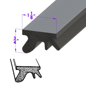 Extruded Rubber Seals - Glue On Seals - Metro Moulded Parts - General Use Sponge Rubber Extrusion Seal - 1-1/8" x 3/4" - Many Applications - Typically Roof Rail