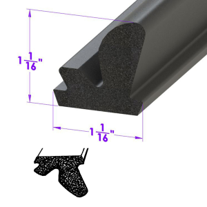General Use Sponge Rubber Extrusion Seal - 1-1/16" x 1-1/16" - Many Applications - Typically Roof Rail