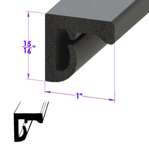 Extruded Rubber Seals - Glue On Seals - Metro Moulded Parts - General Use Dense Rubber Extrusion Seal - 1" x 15/16" - Many Applications - Typically Roof Rail & Convertible Top