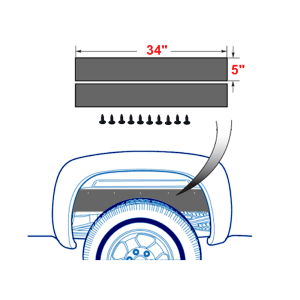 Truck and SUV rear wheel well body gap fillers with dimensions.