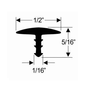 General Use T Molding - Dense Rubber - 1/2" Wide Part #03-009X.