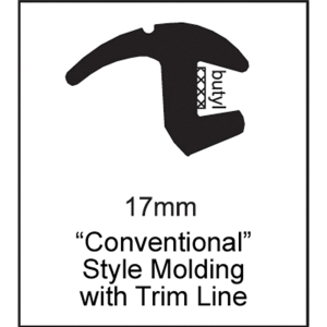 Universal Conventional Style Glass Molding With Trim Line - 17mm - Part #41-010-RL.