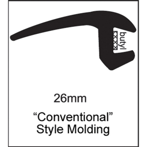 Universal Conventional Style Glass Molding - 26mm - Part #41-013-RL.