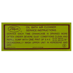 Air Cleaner Service Decal - Oil Bath