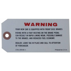 Disc Brake Warning Tag
