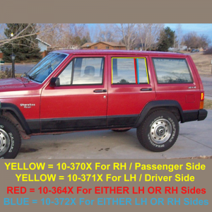 1984-96 Jeep Glass Run Channel - Rear Door Division Bar Front Edge - LH OR RH - Part #10-364X.