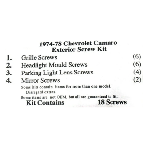 1974-78 Chevy Restoration Parts Exterior Screw Kit - 18 pc. - #19-046K.