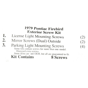 1979 Pontiac Firebird Restoration Parts Exterior Screw Kit - 8 pc. - #19-049K.