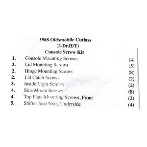 1968 Oldsmobile Cutlass Restoration Parts Console Screw Kit - 35 pc. - Part #19-128K.