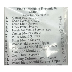 1963 Oldsmobile Restoration Parts Interior Screw Kit - 55 pc. - 19-141K.