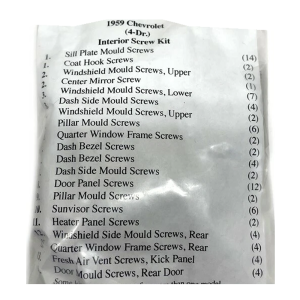 1959 Chevy Restoration Parts Interior Screw Kit - 86 pc. - Part #19-176K.
