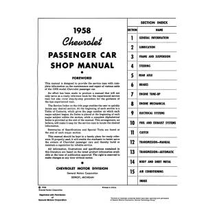 1958 Chevrolet Passenger Car Shop Manual - Part #DPRGM-60-58SM.