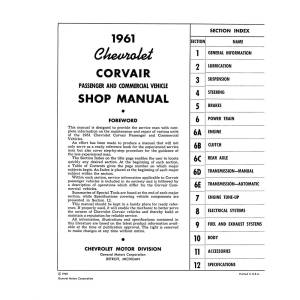 1961 Chevy Corvair Shop Manual - Part #DPRGM-91-61SM.