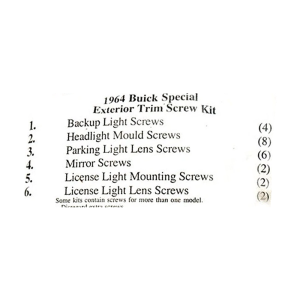 1964 Buick Restoration Parts Exterior Screw Kit - 24 pc. - Part #19-246K.