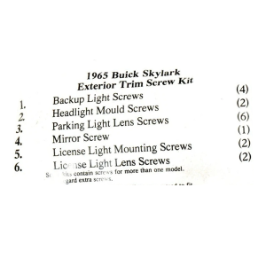 1965 Buick Skylark Restoration Parts Exterior Screw Kit - 17 pc. - Part #19-247K.