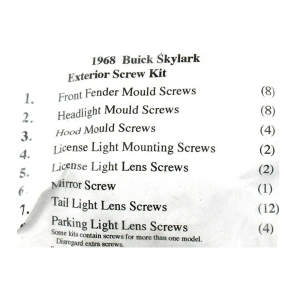 1968 Buick Skylark Restoration Parts Exte.rior Screw Kit - 41 pc. - Part #19-248K