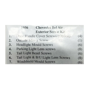 1956 Chevy Restoration Parts Exterior Screw Kit - 35 pc. - Part #19-293K.