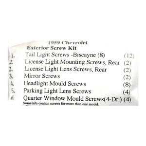 1959 Chevy Restoration Parts Exterior Screw Kit - 38 pc. - Part #19-296K.