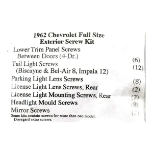 1962 Chevy Restoration Parts Exterior Screw Kit - 40 pc. - Part #19-299K.