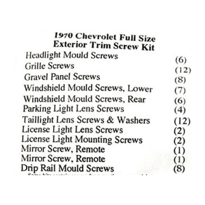 1970 Chevy Restoration Parts Exterior Screw Kit - 81 pc. - Part #19-307K.