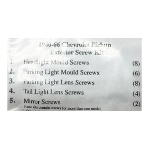 1960-66 Chevy Truck Restoration Parts Exterior Screw Kit - 28 pc. - Part #19-314.